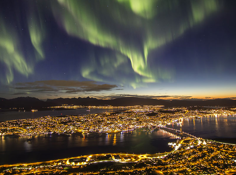 Beautiful view of the Northern Lights over Tromso
